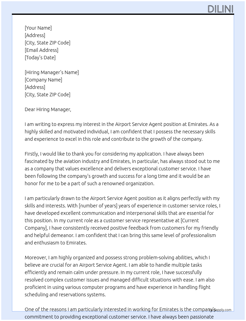 airport service agent At emirates Cover Letter