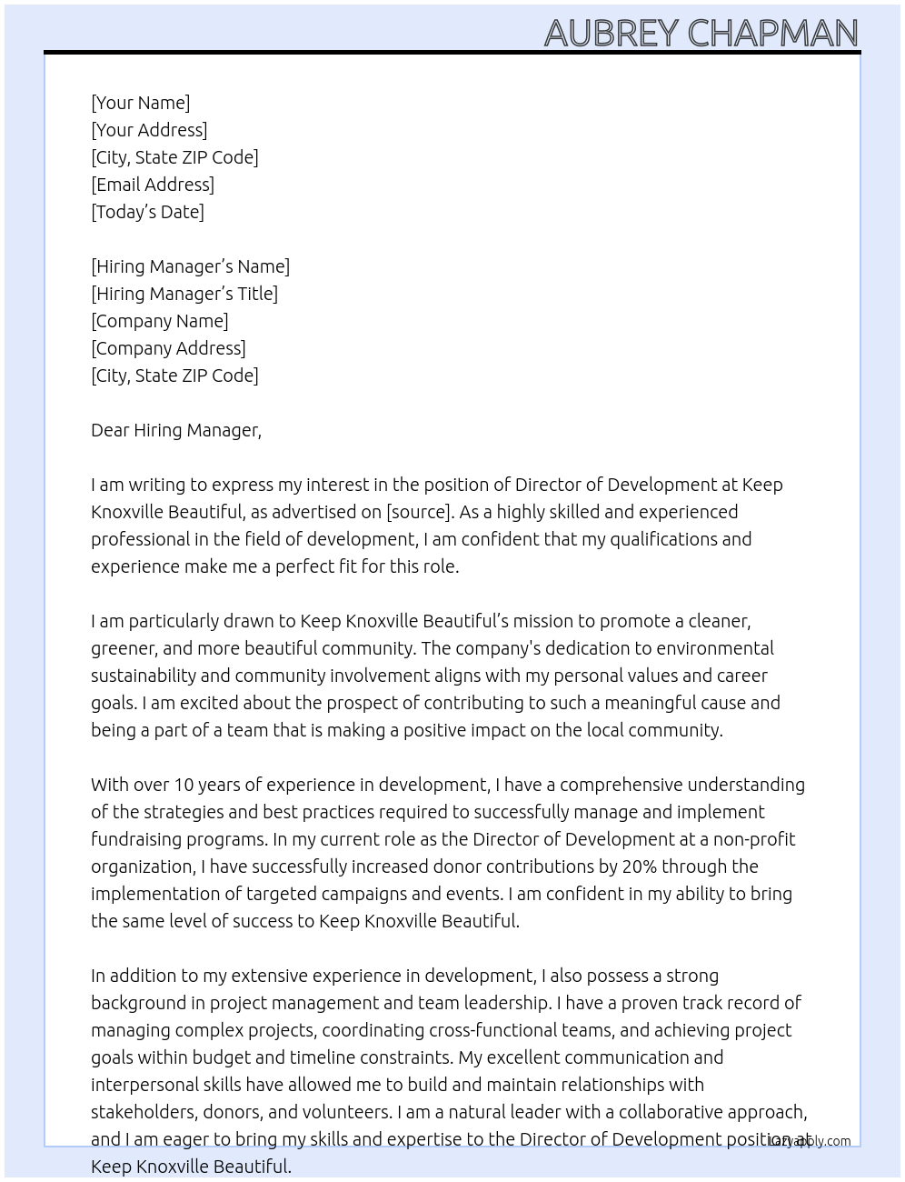 Director of Development At Keep Knoxville Beautiful Cover Letter