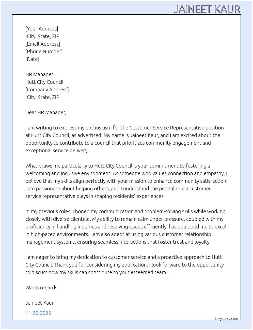 Customer Service Representative At Hutt City Council Cover Letter