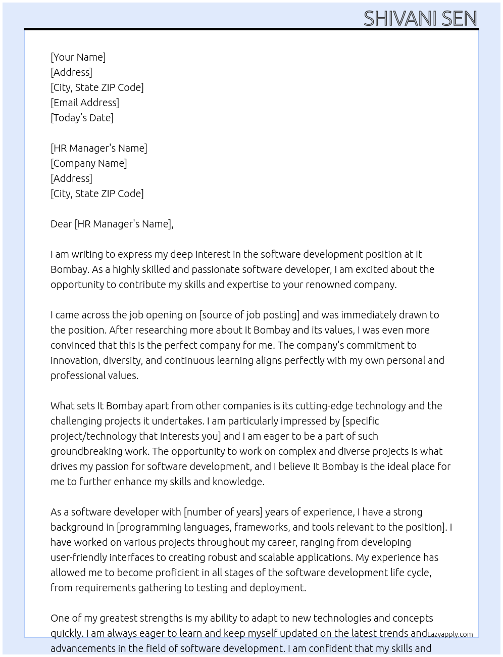 Software development At It Bombay Cover Letter
