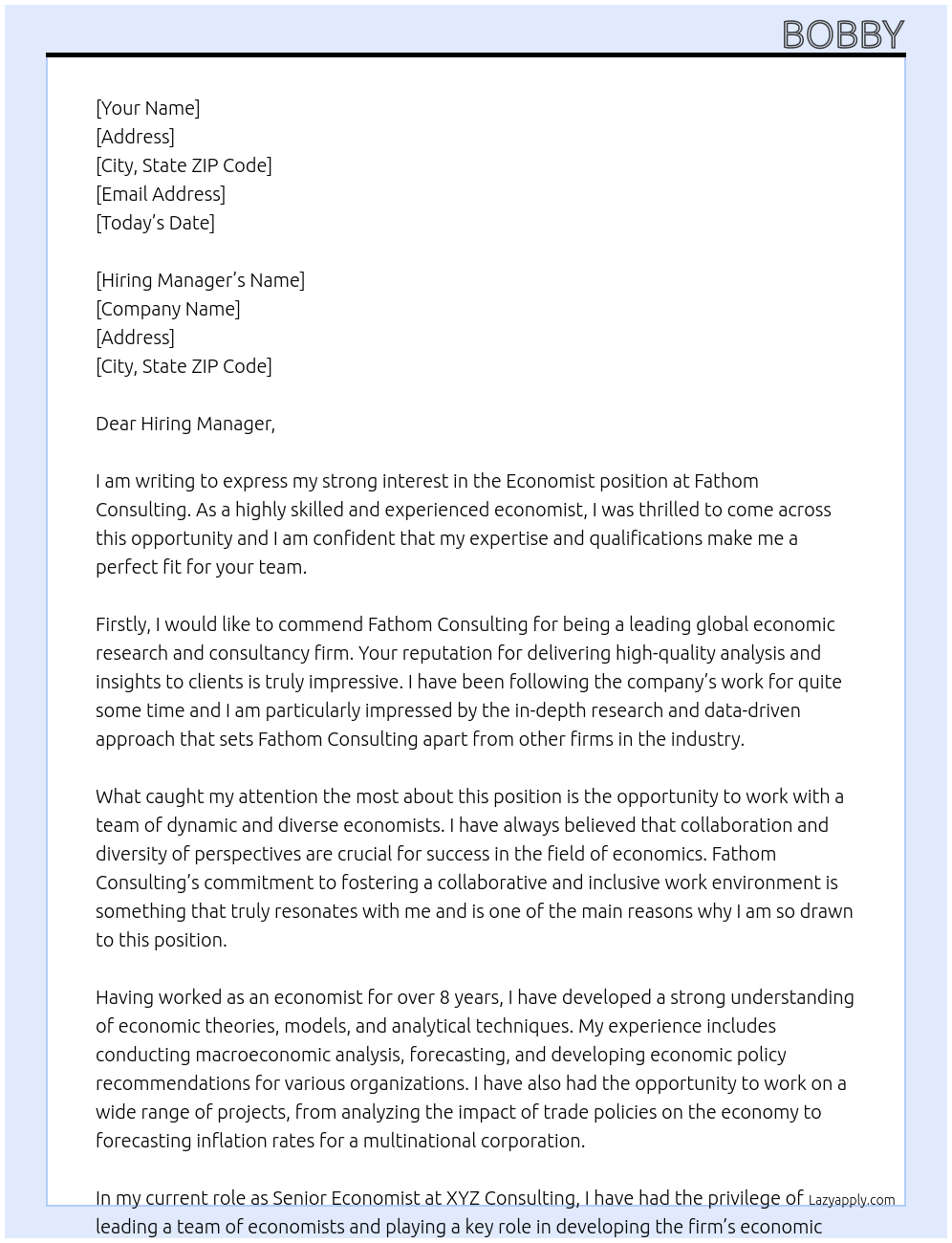 Economist At Fathom Consulting Cover Letter