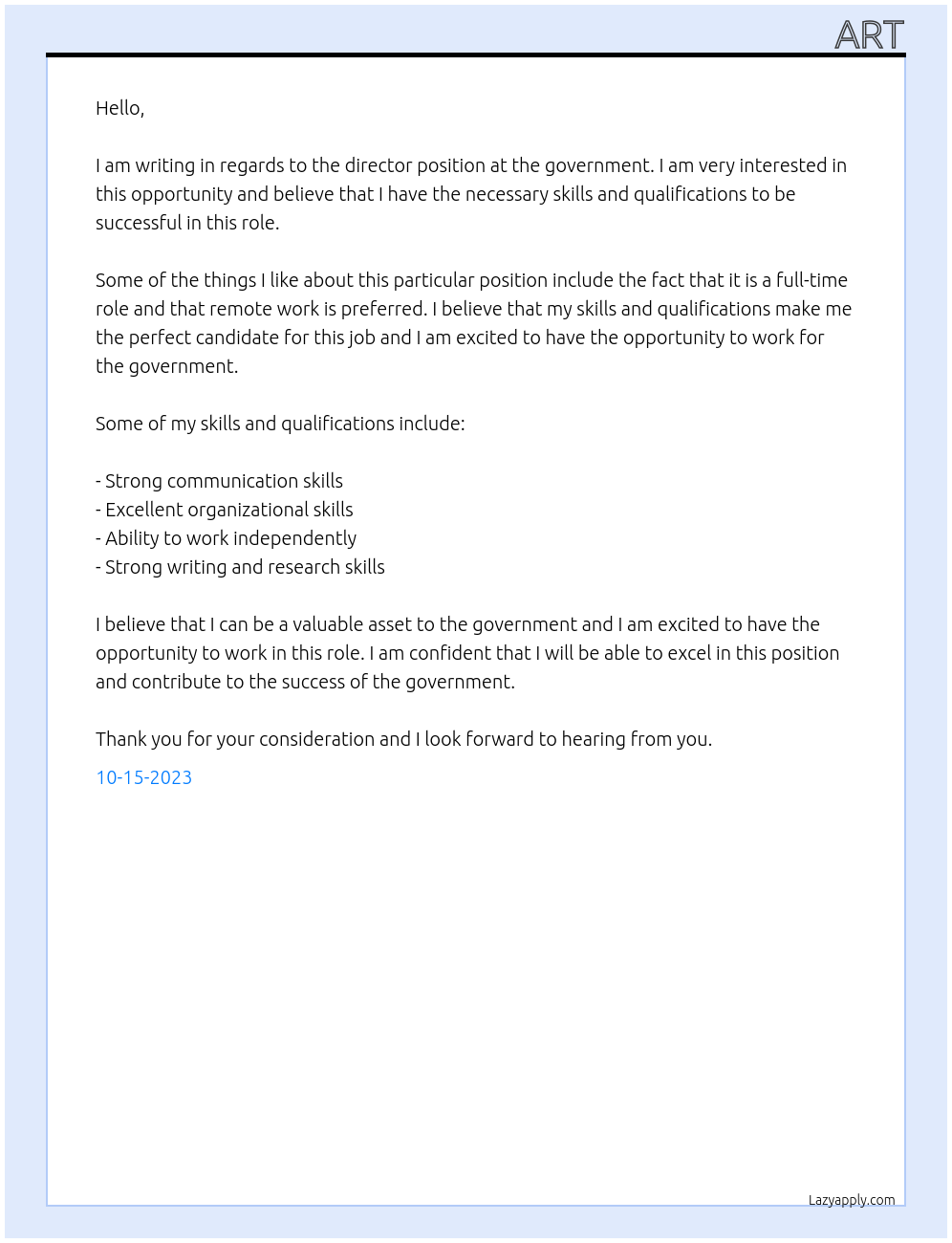 director At governmet Cover Letter