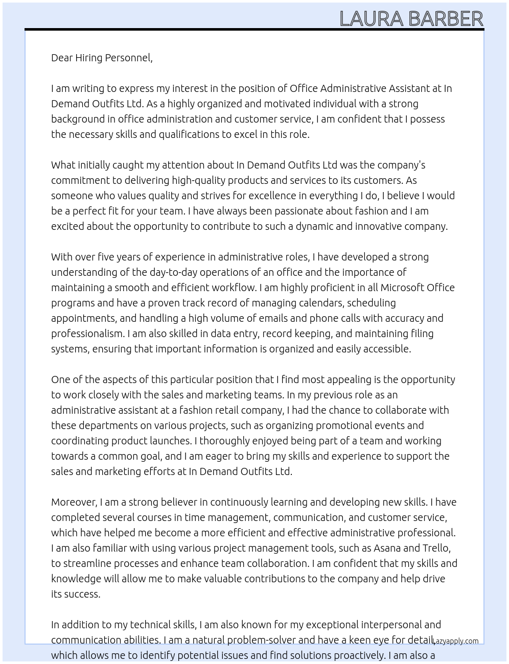 Office Administrative Assistant At In Demand Outfits Ltd Cover Letter