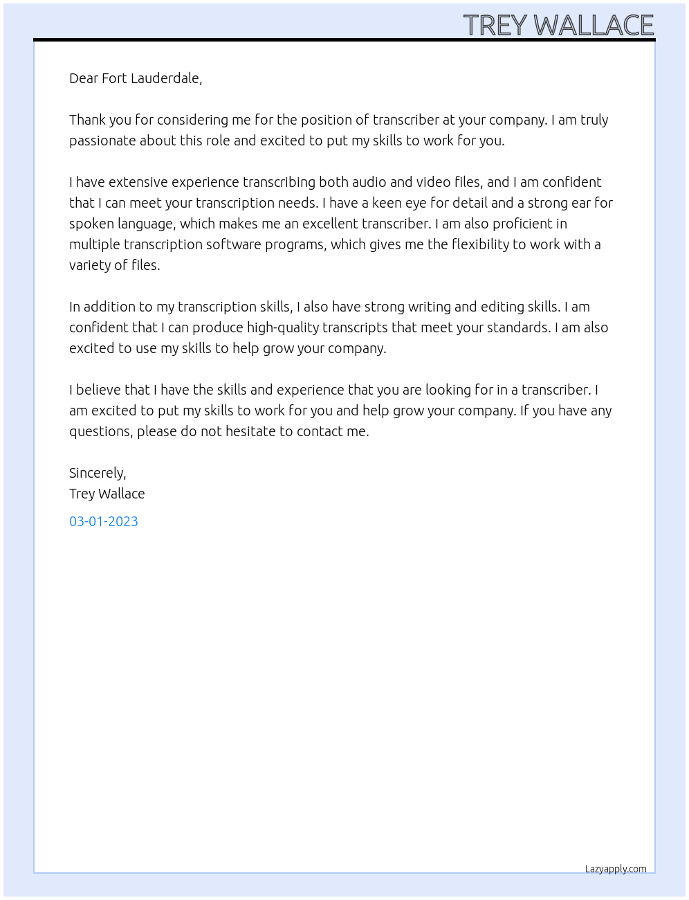 transcriber At Podcast Transcription Specialist Cover Letter