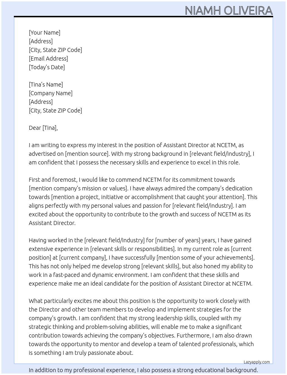 Assistant Director At NCETM Cover Letter