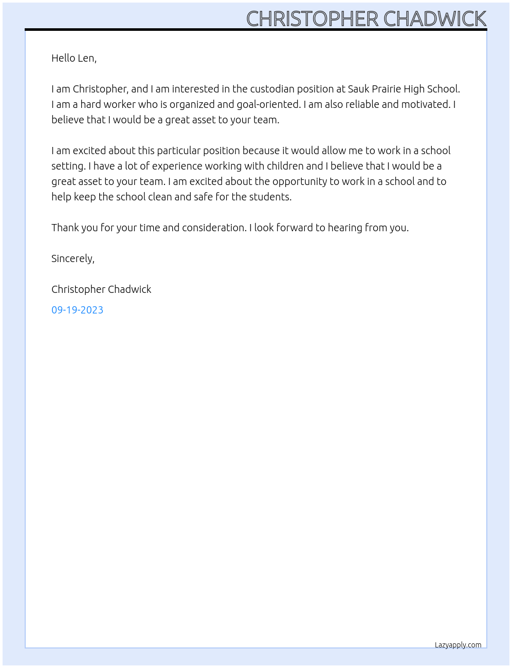 Custodian At Sauk Prairie High School Cover Letter