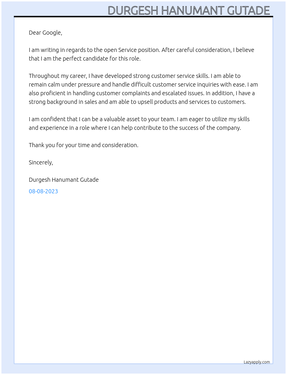 Service At Google Cover Letter
