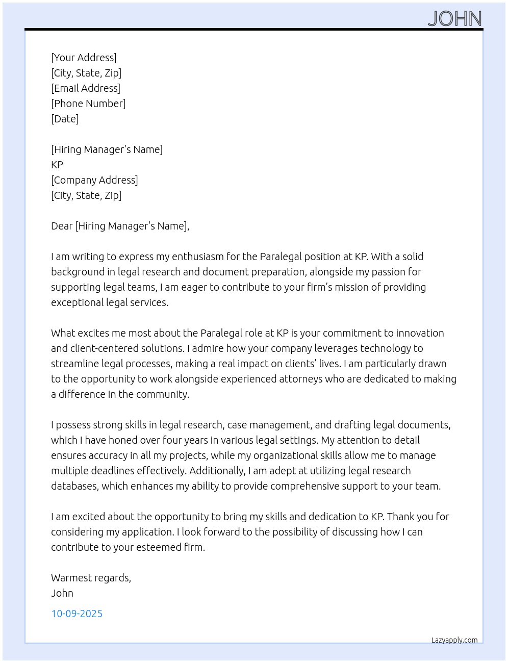 paralegal At kp Cover Letter