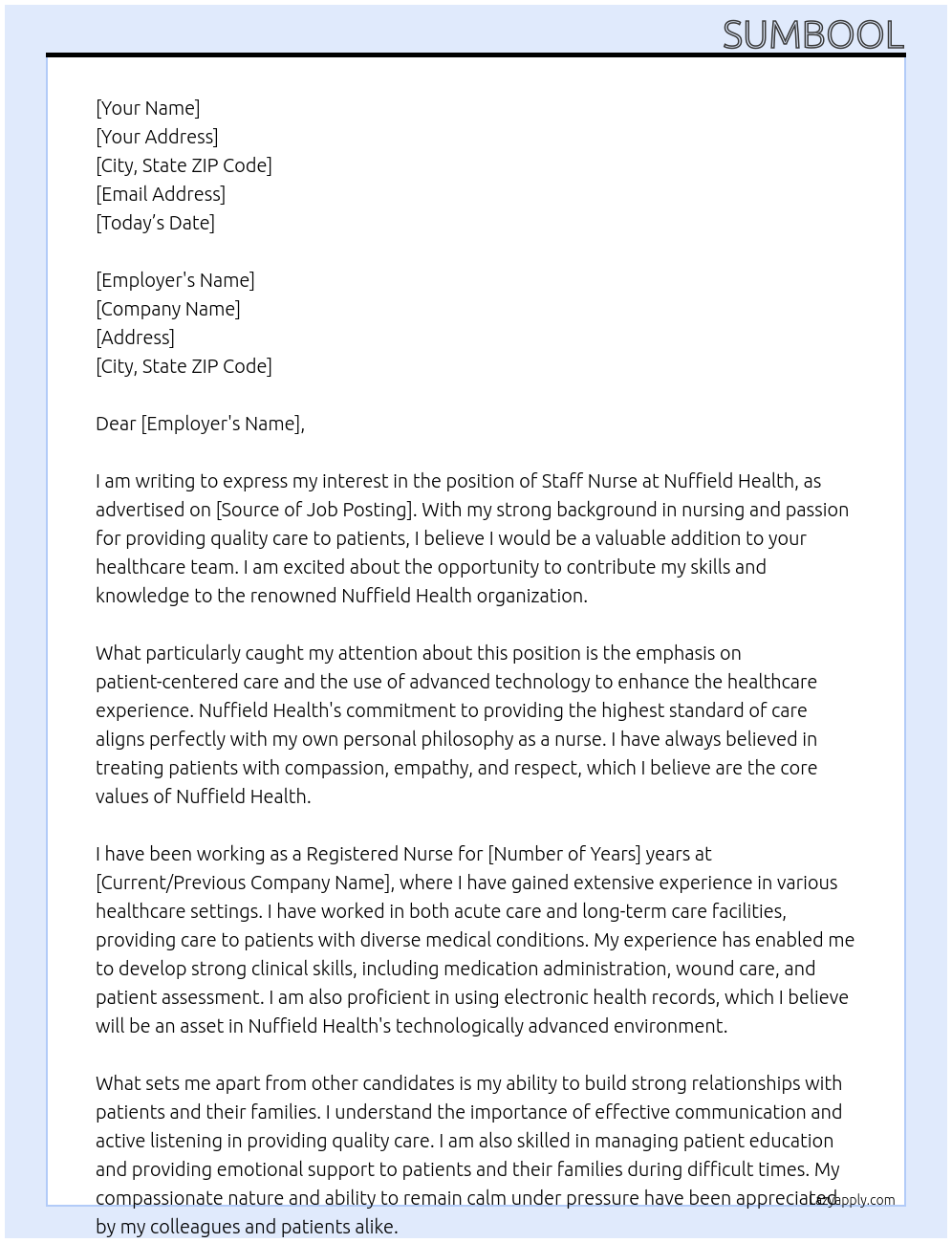 staff nurse At nuffield health Cover Letter