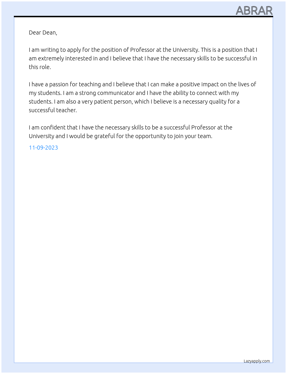 Professor At University Cover Letter