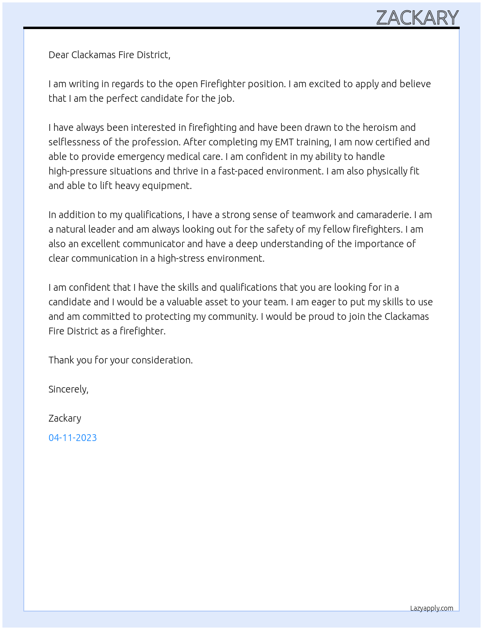 Firefighter At Firefighter Cover Letter