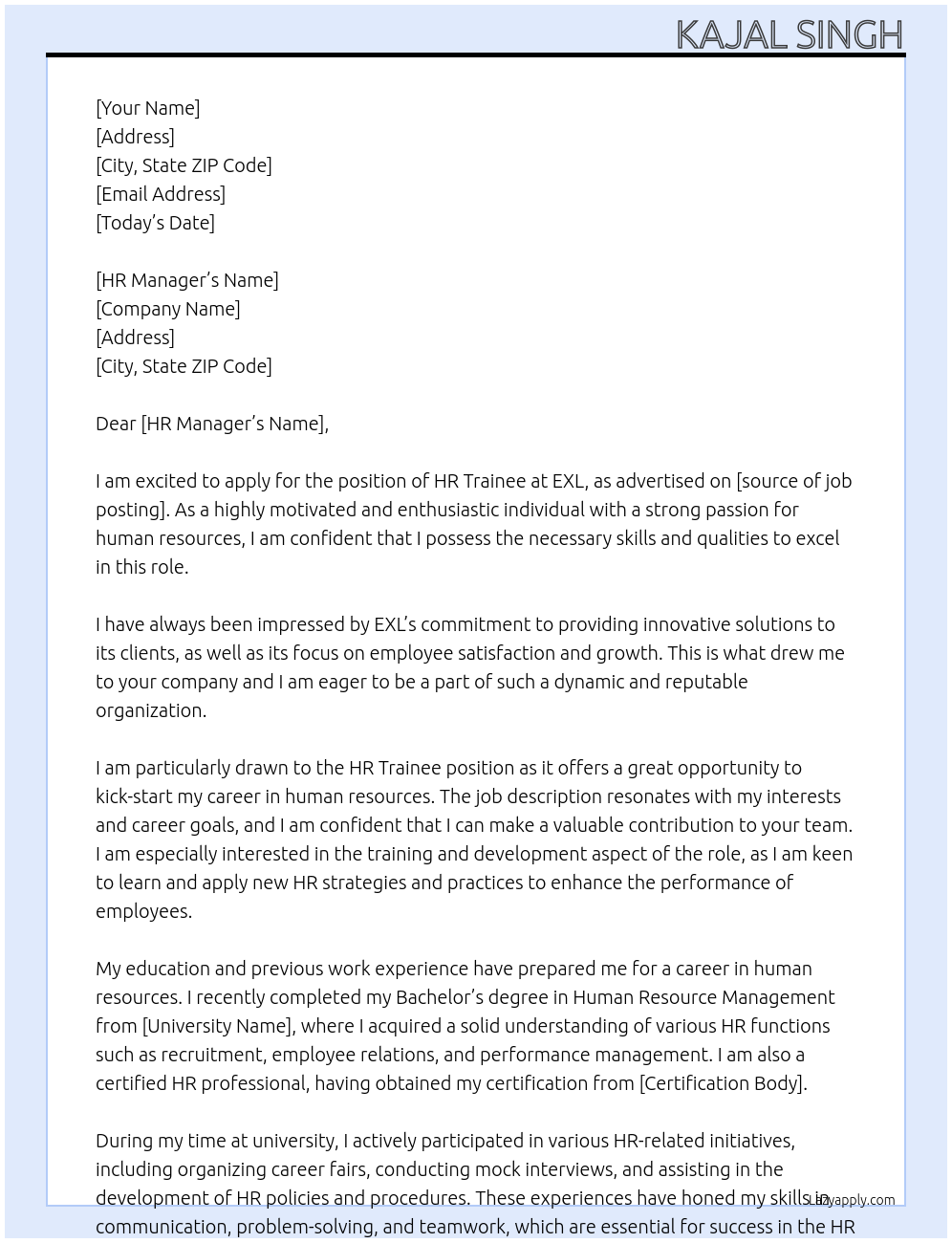 HR Traine At EXL Cover Letter