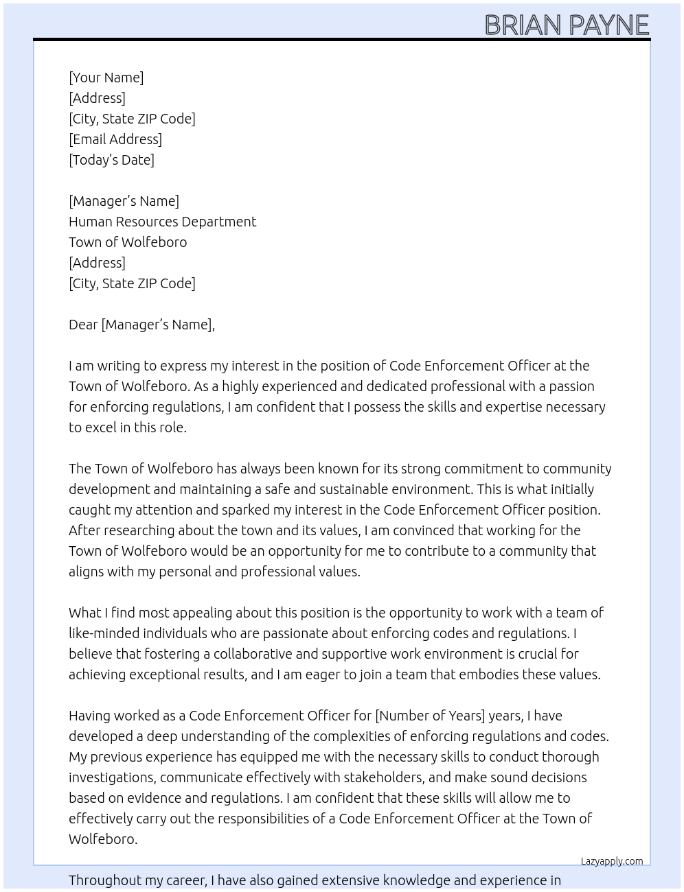 Cover letter for code enforcement officer - LazyApply