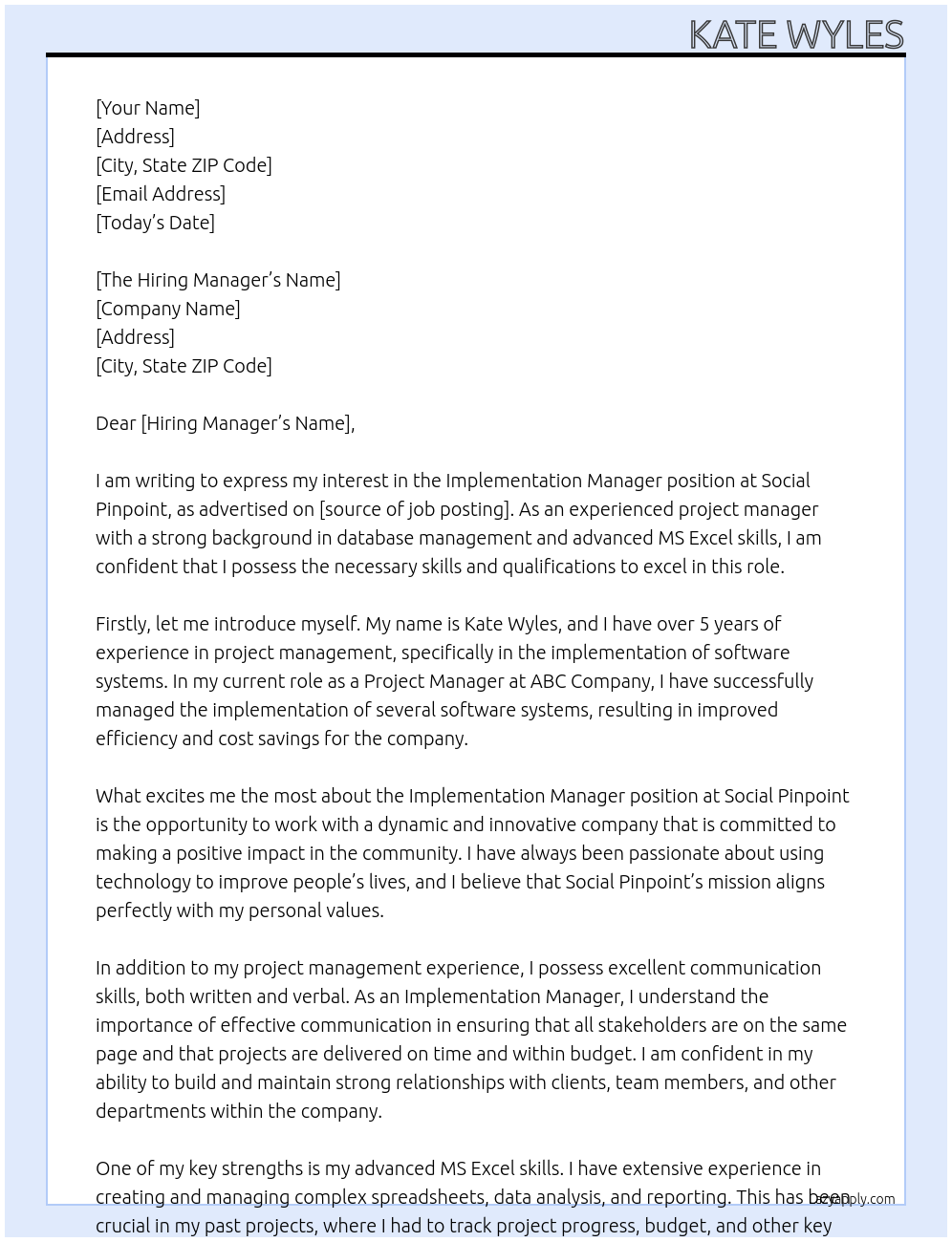 Implementation Manager At Social Pinpoint Cover Letter