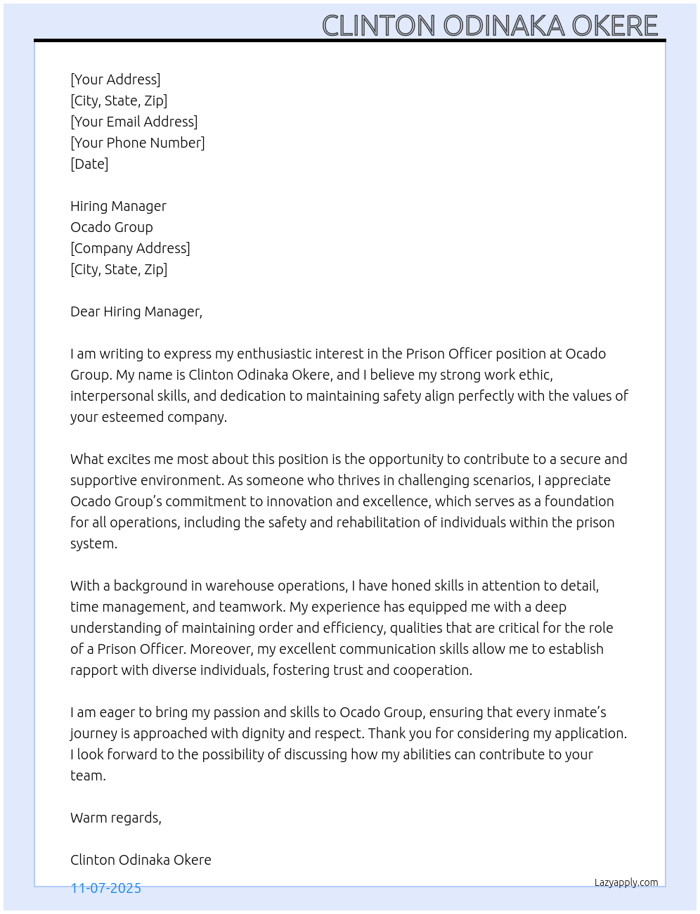 Cover letter for prison officer - LazyApply