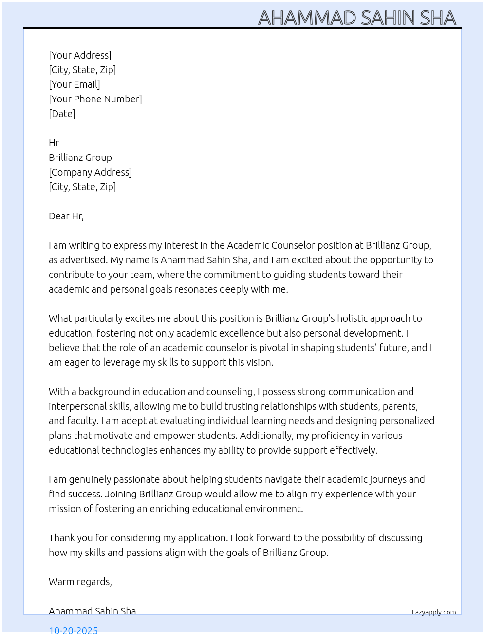 Cover letter for academic counselor - LazyApply