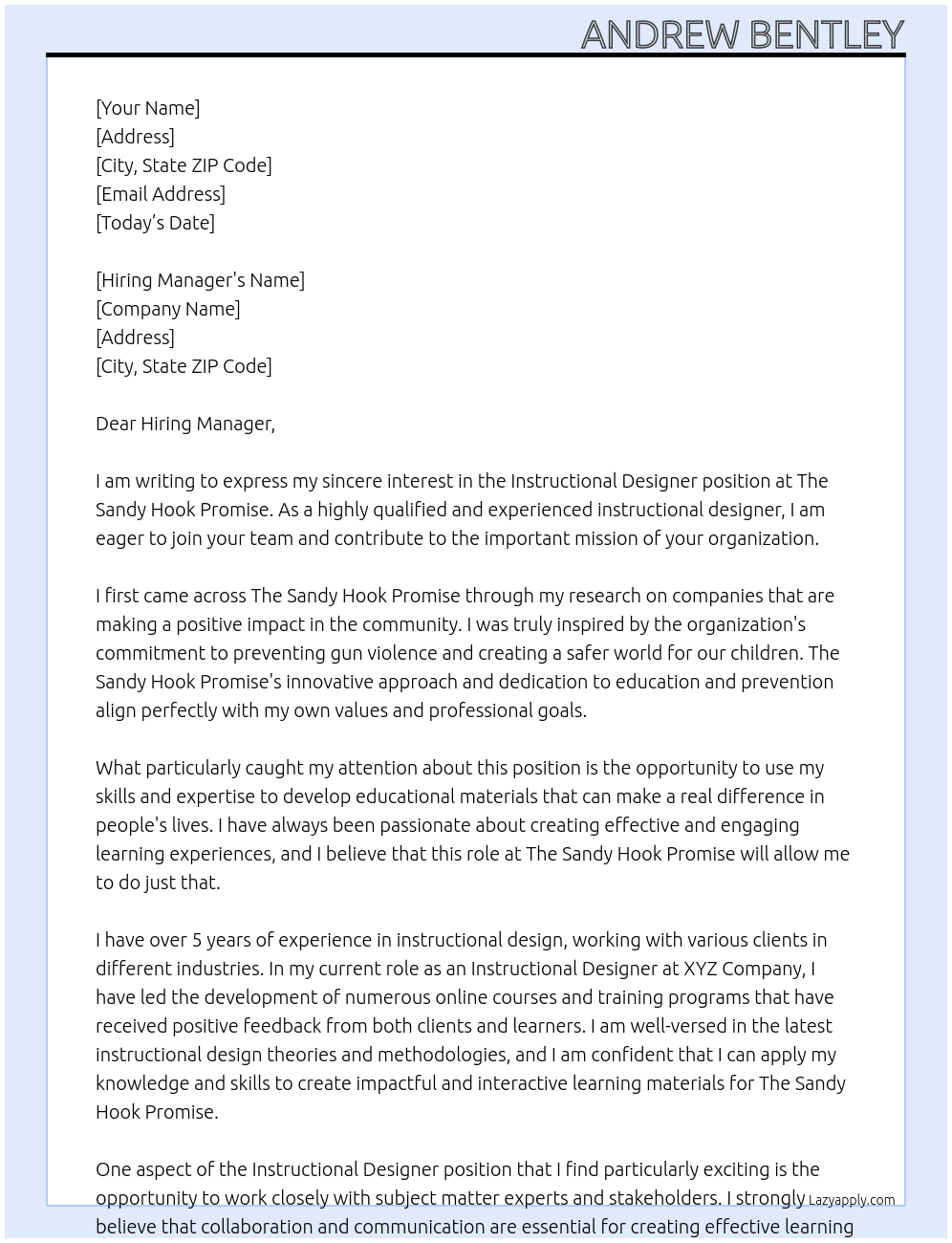 Instructional Designer At The Sandy Hook Promis Cover Letter