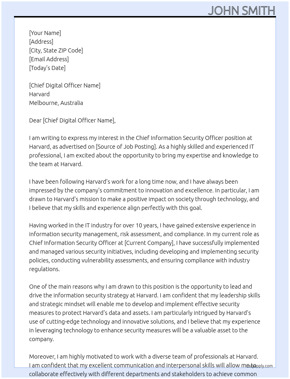 Chief Information Security Officer At Harvard Cover Letter
