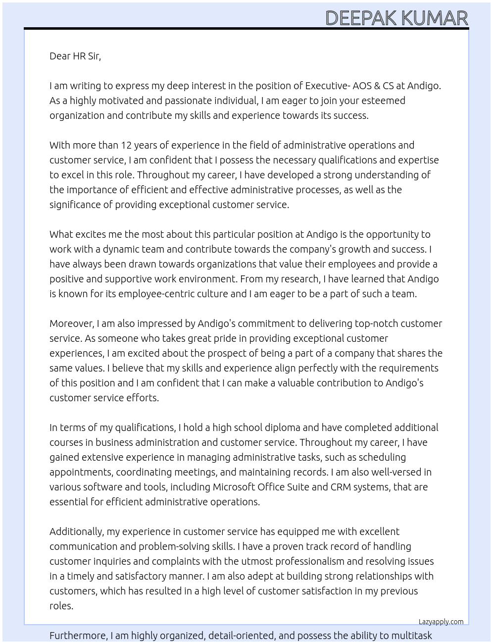 Cover letter for executiv- aos & cs - LazyApply
