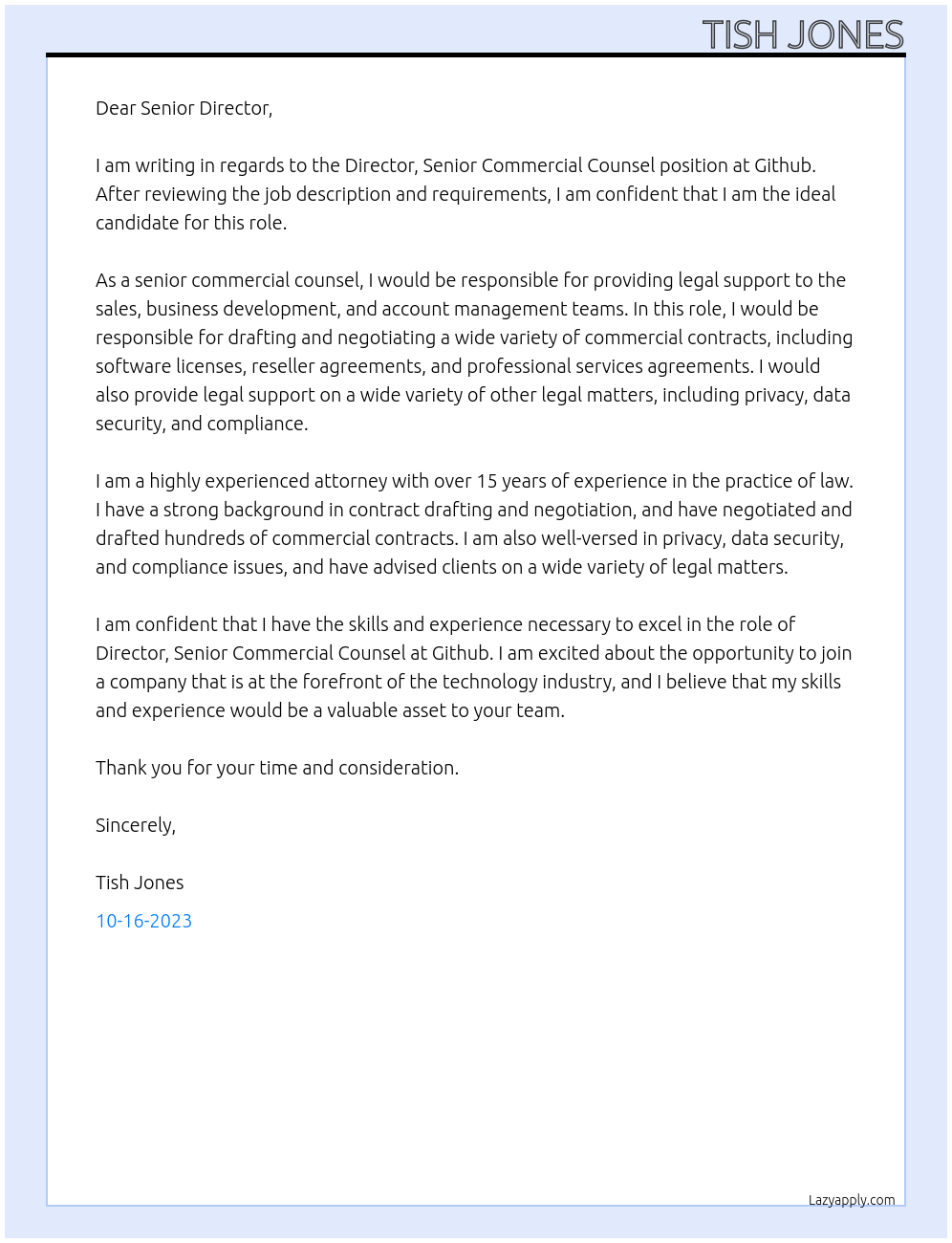 Director, Senior Commercial Counsel At Github Cover Letter