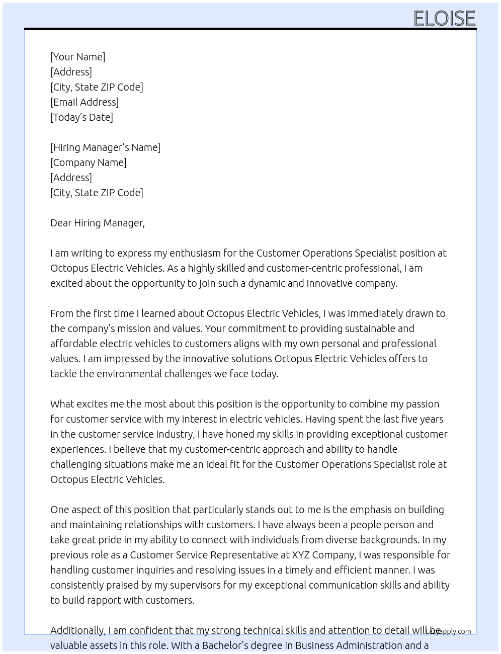 Customer Operations Specialist At Octopus Electric Vehicles Cover Letter