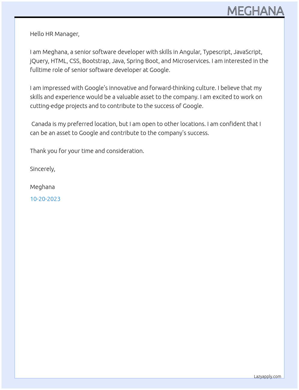Senior Software Developer At Google Cover Letter