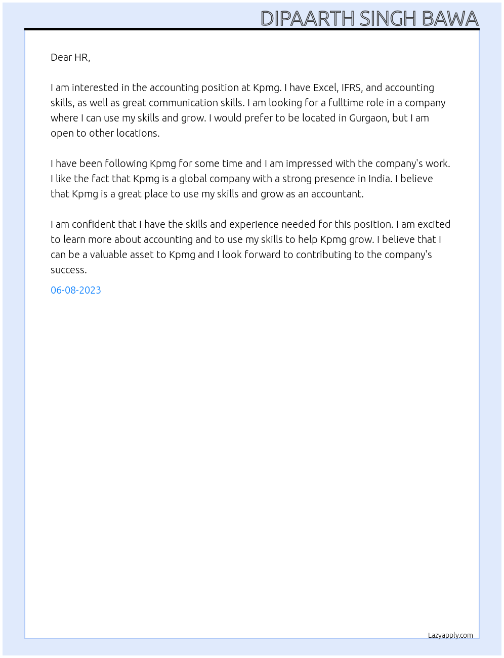 accounting At Kpmg Cover Letter