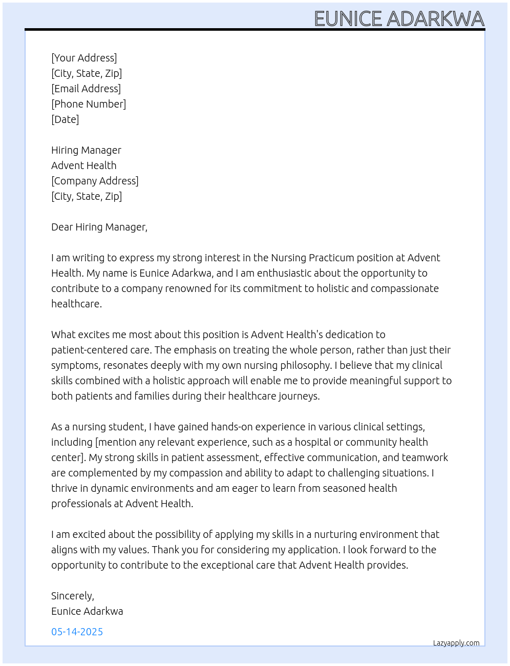 Cover letter for nursing practicum - LazyApply