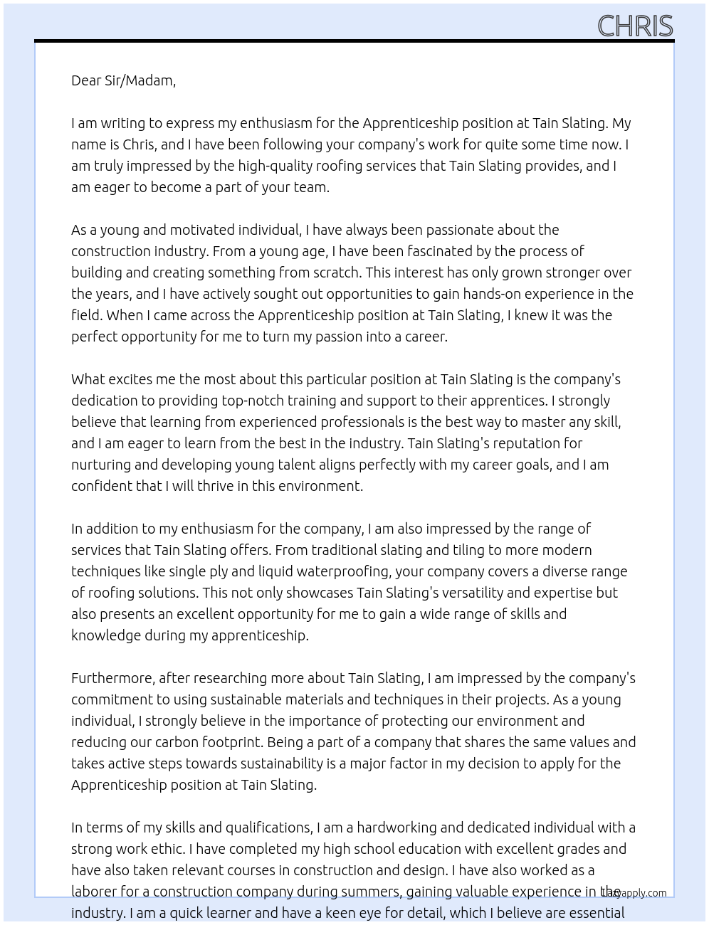 Apprenticeship At Tain Slating Cover Letter