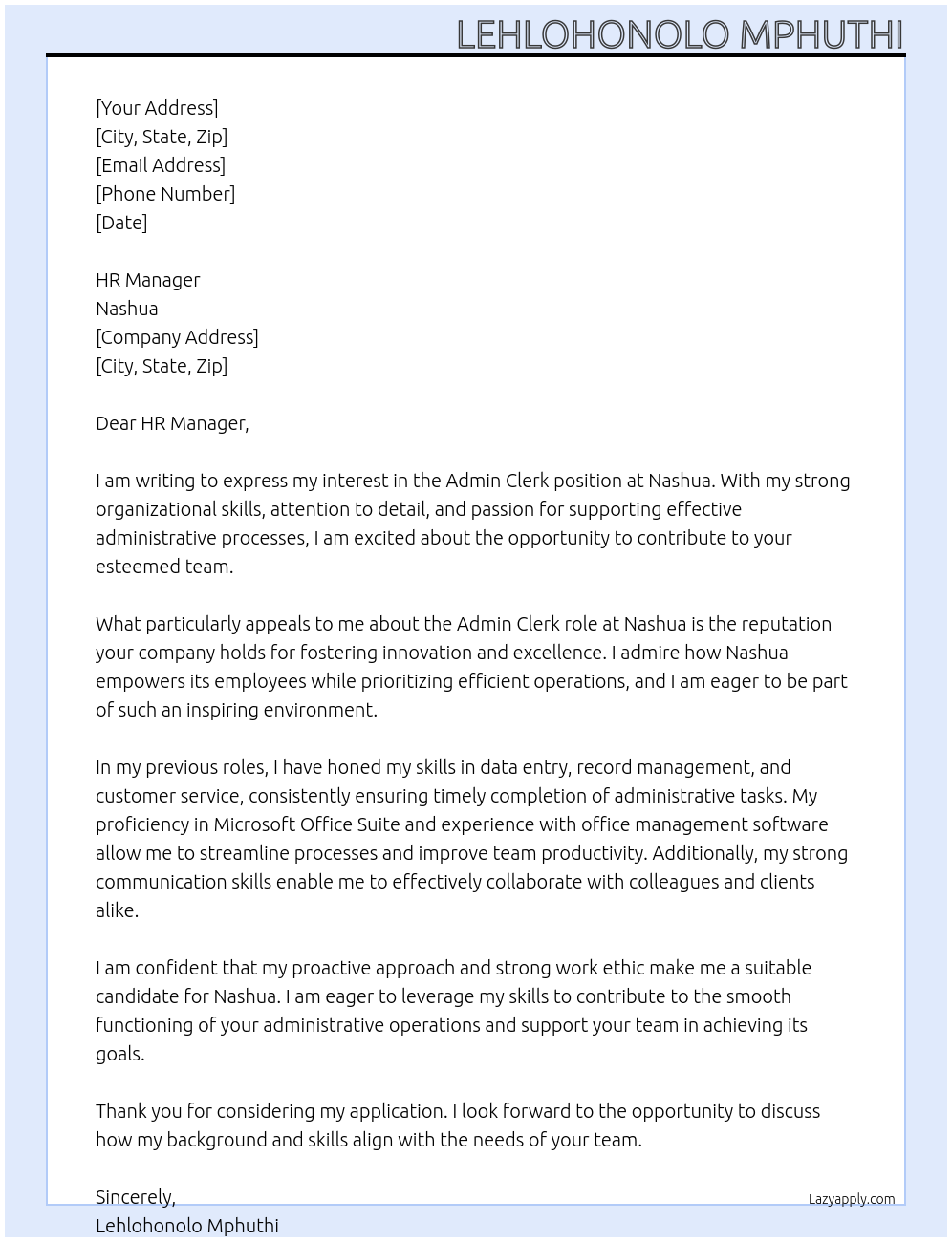 Cover letter for admin clerk - LazyApply