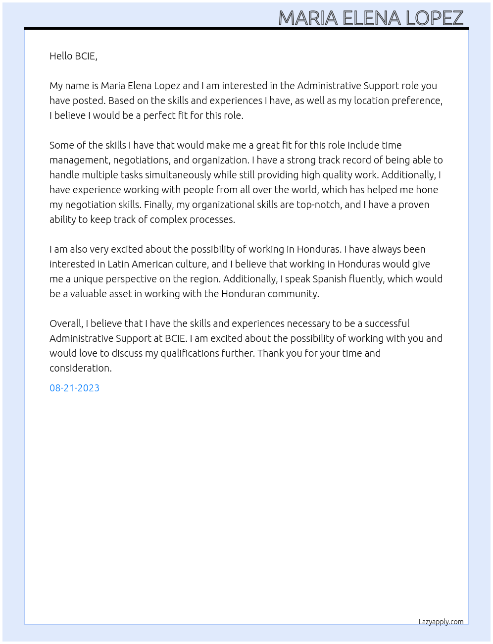 Administrative Support At BCIE Cover Letter