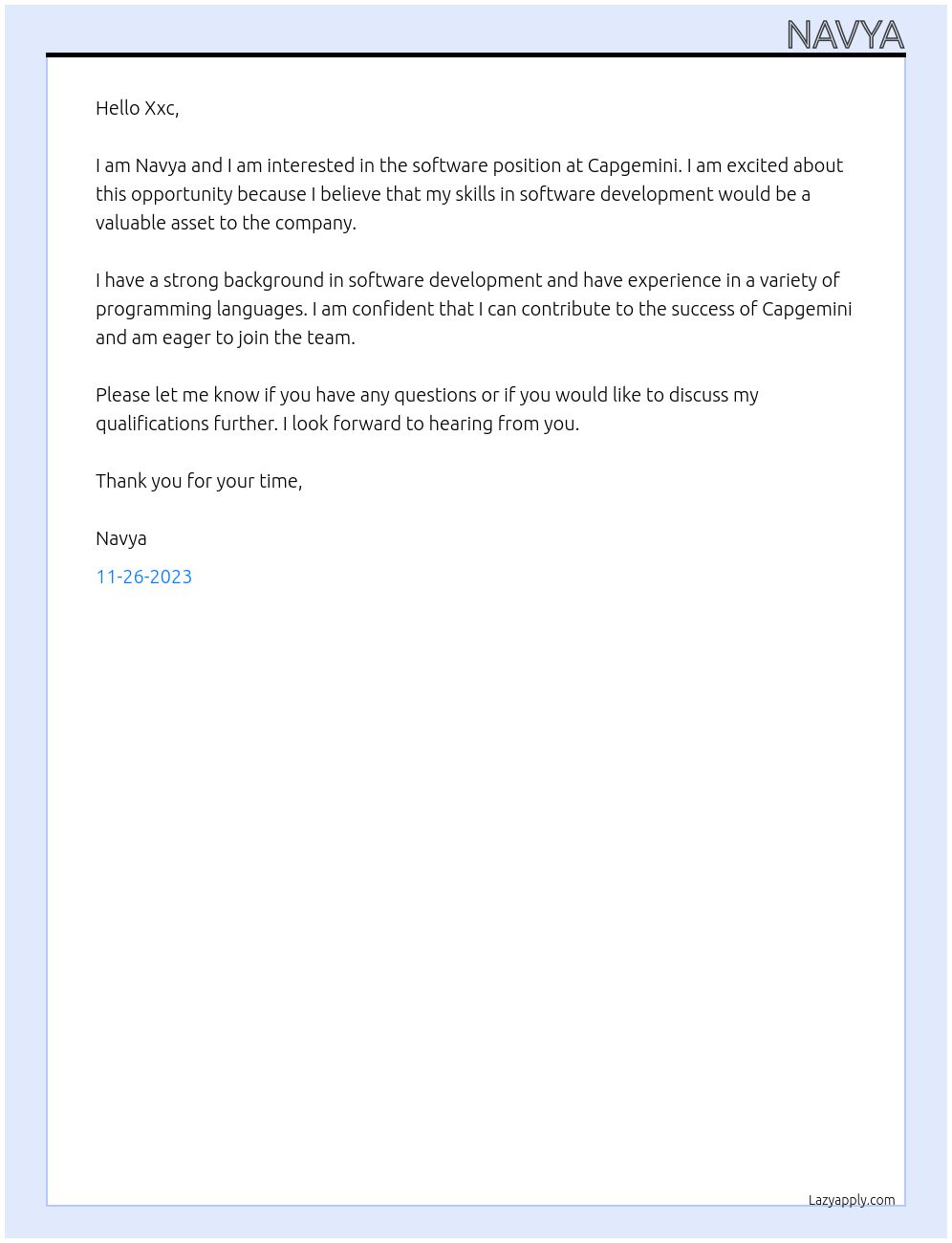 Software At Cap gemini Cover Letter