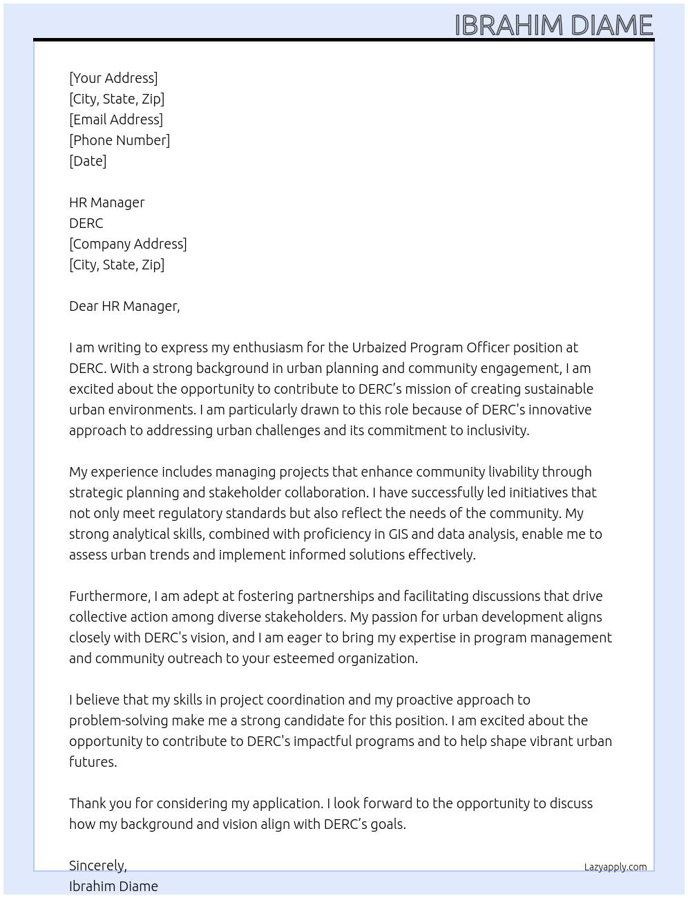 Cover letter for urbaized program officer - LazyApply