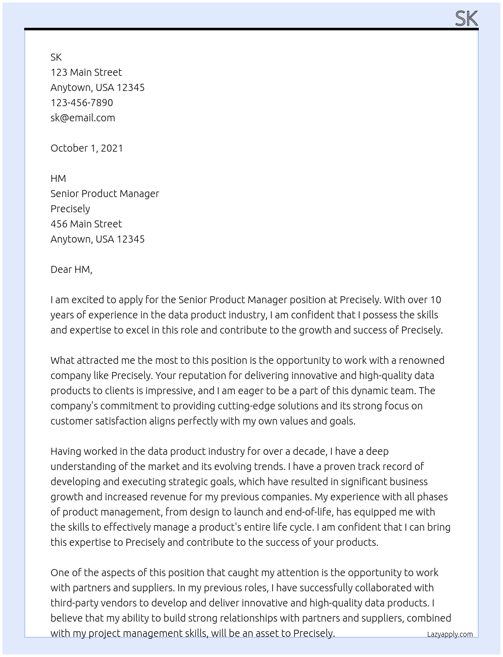 Senior Product Manager At Precisely Cover Letter