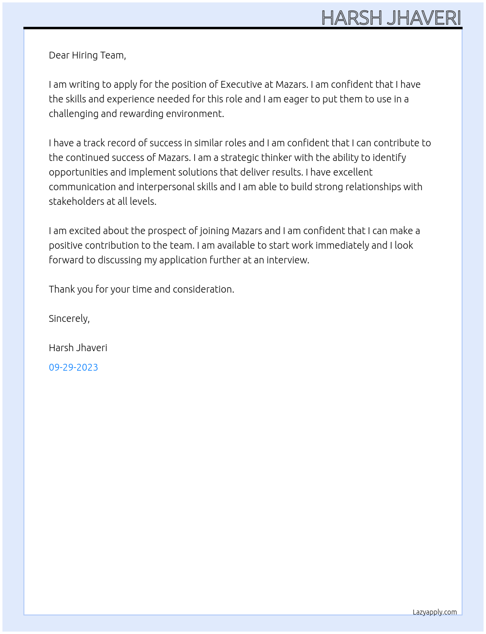 Executive At Mazars Cover Letter