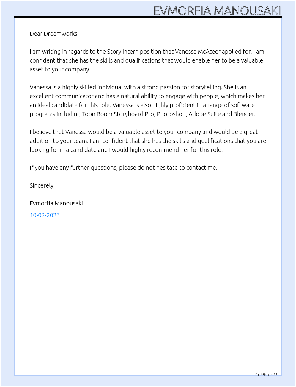 Story Intern At Dreamworks Cover Letter