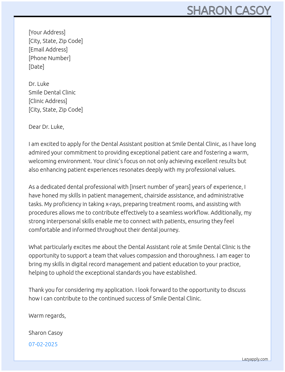 Cover letter for dental assistant - LazyApply