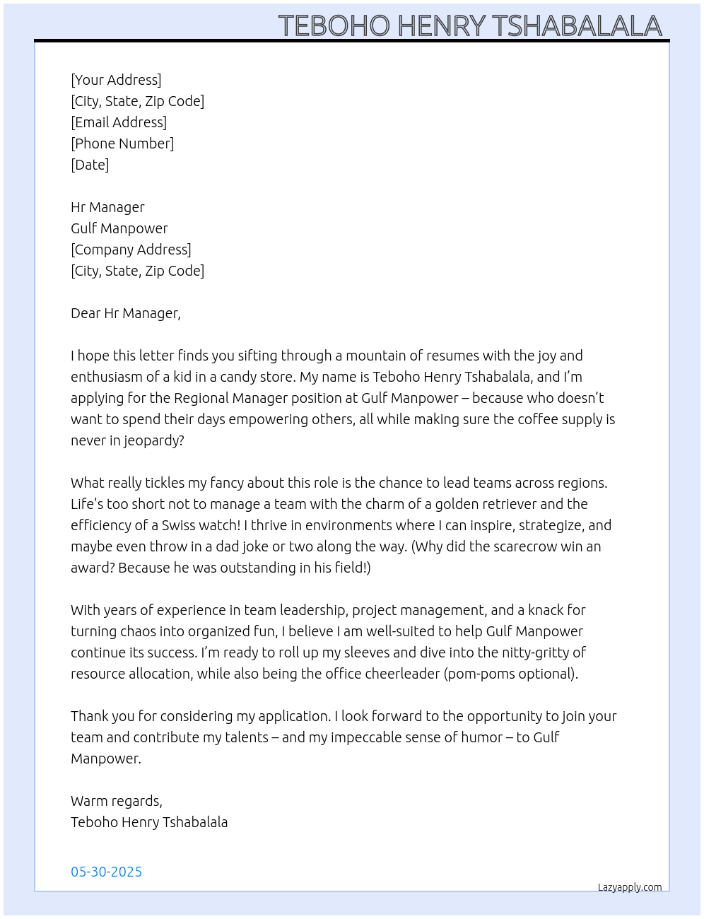 Regional Manager At Gulf Manpower Cover Letter