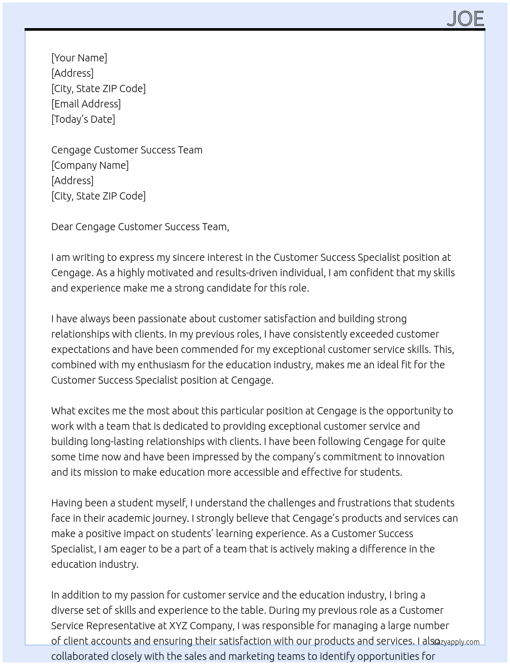 Customer Success Specialist At Cengage Cover Letter