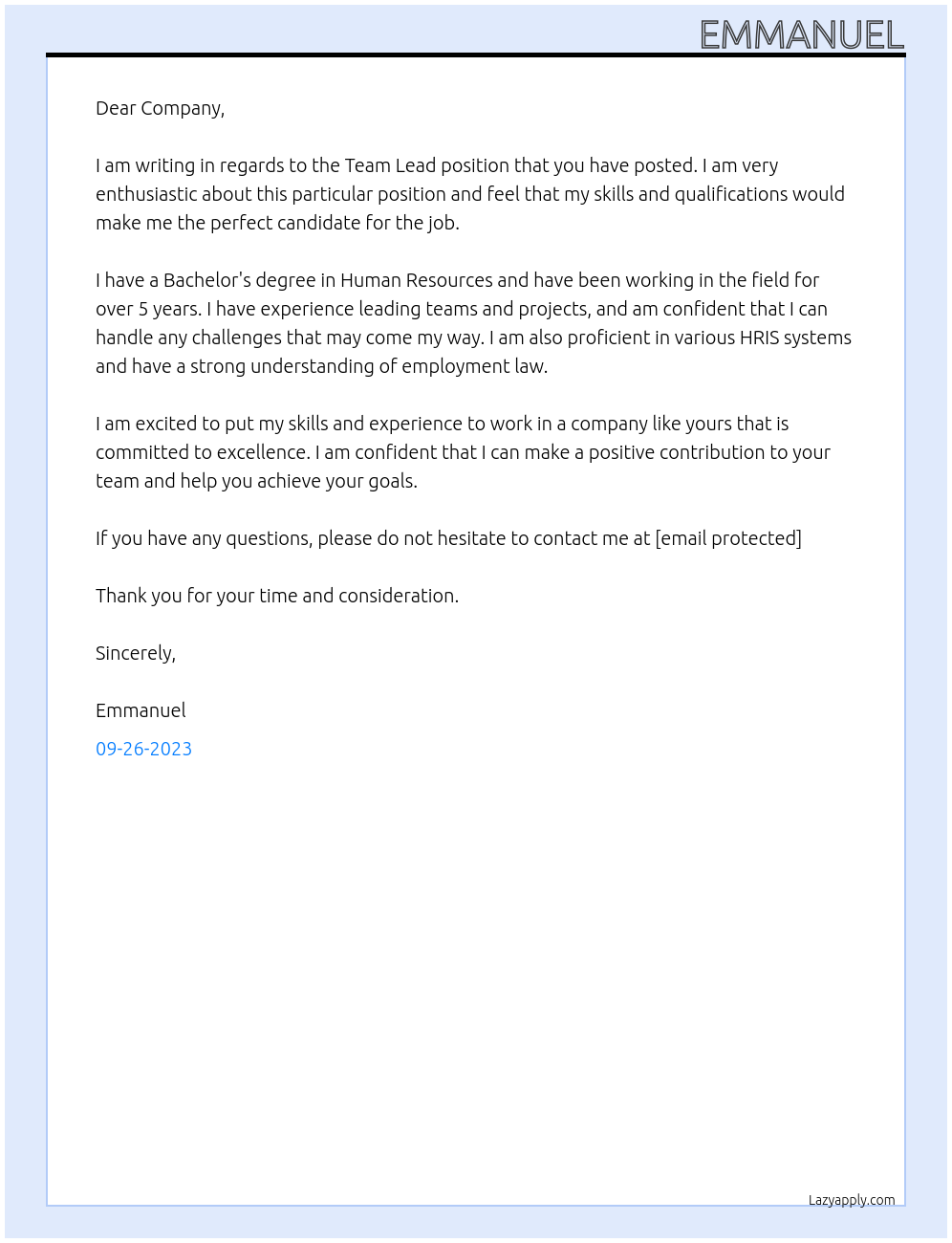Team Lead At Company Cover Letter