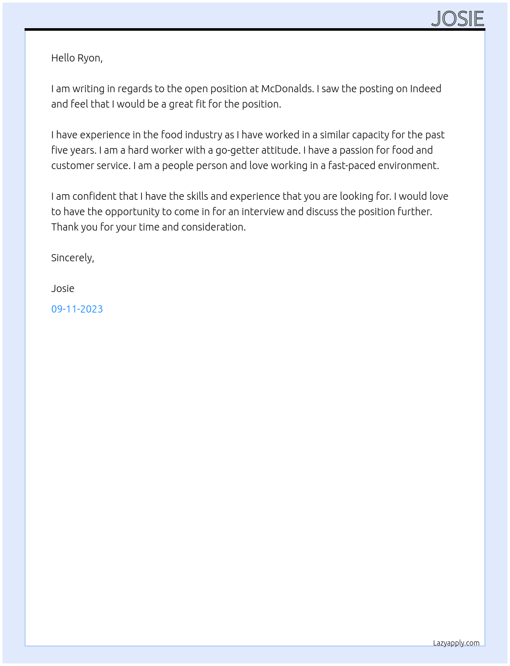 Unemployed At Mcdonalds Cover Letter