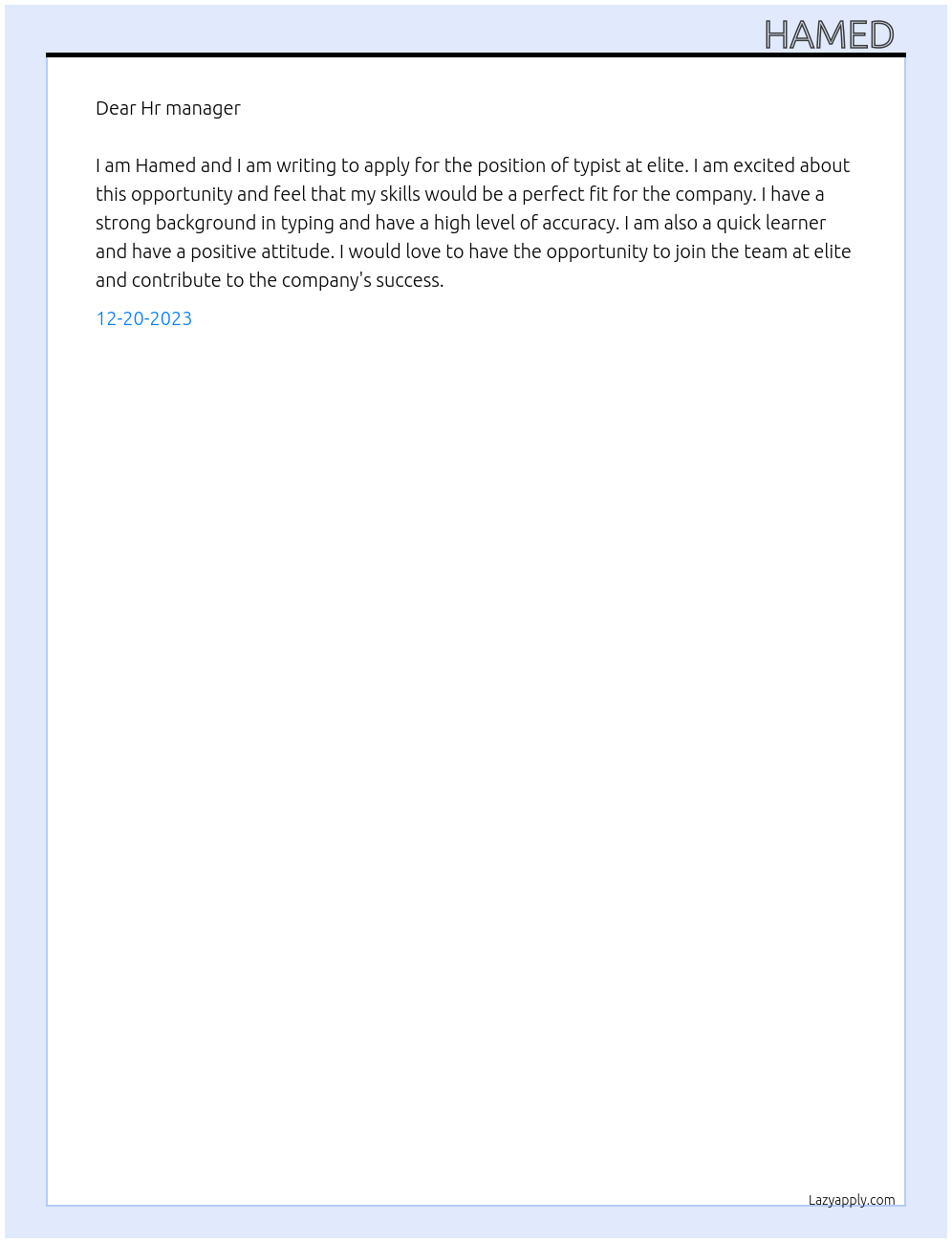 typist  At elite  Cover Letter