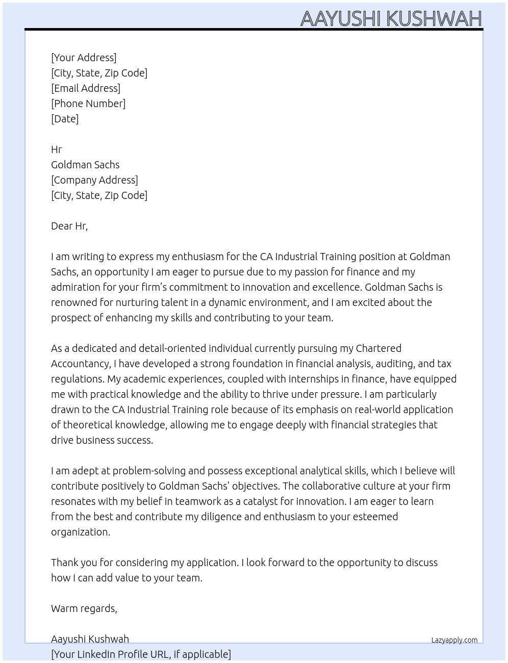 Cover letter for ca industrial training - LazyApply