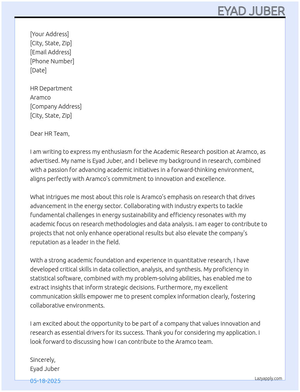 Cover letter for academic research - LazyApply