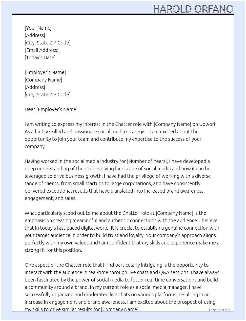 chatter At upwork Cover Letter