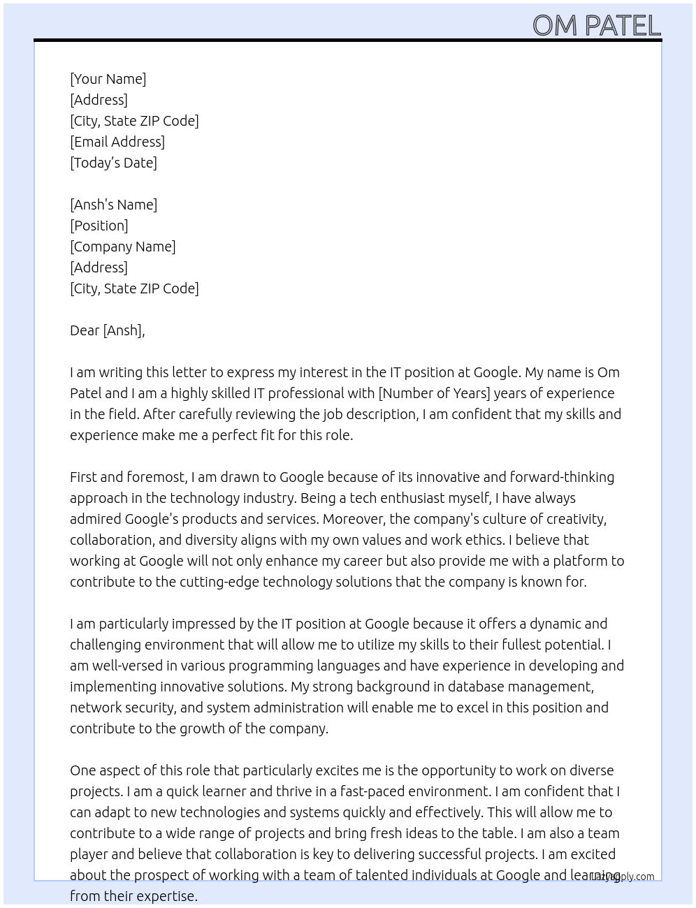 It At google Cover Letter