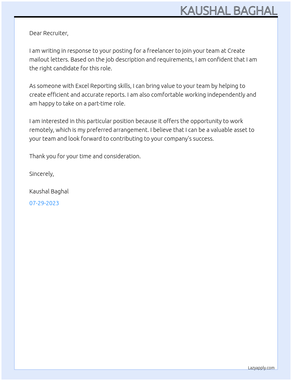 Freelancer At Create mailout letters Cover Letter