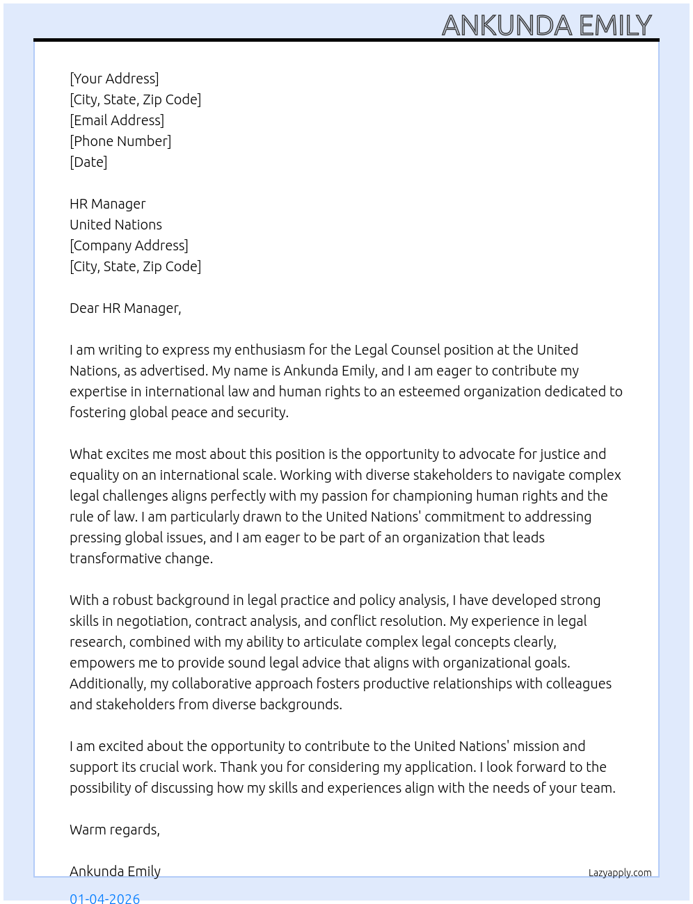 Cover letter for legal counsel - LazyApply