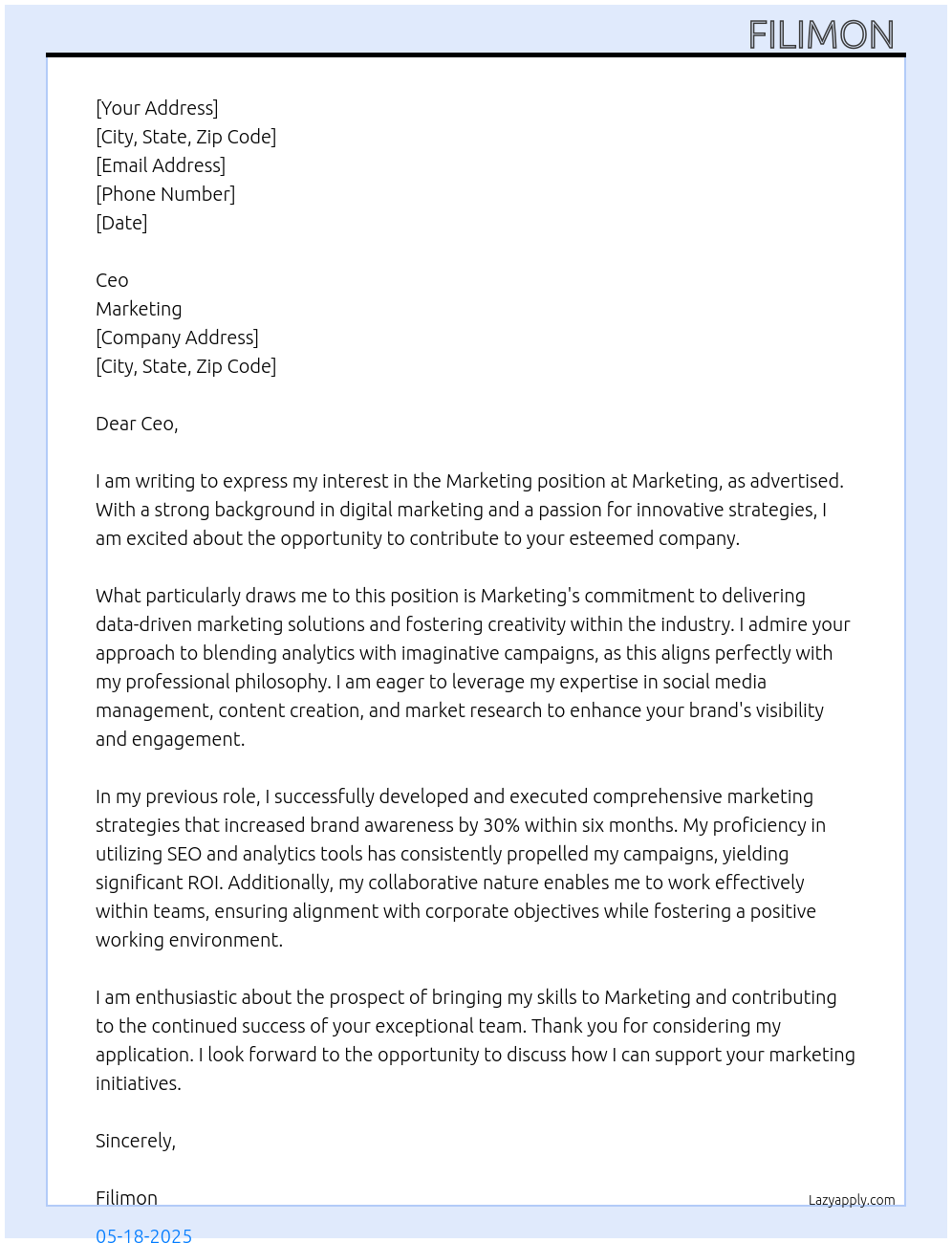 Marketing At Marketing Cover Letter