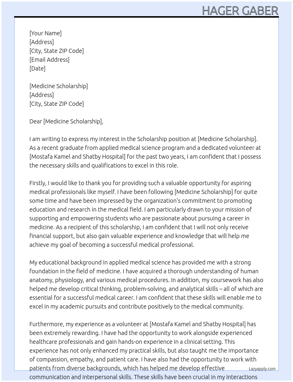 Scholarship At Medicine scholarship Cover Letter